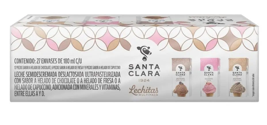 Leche Saborizada Santa Clara Deslactosada Varios Sabores 27 pzas de 180 ml c/u