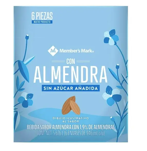 Bebida Member's Mark Sin Azúcar Sabor Almendra Añadida 6 pzas de 946ml c/u