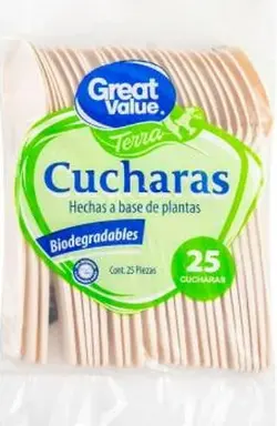 Cucharas desechables Great Value Terra jumbo 25 pzas