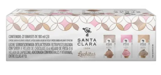 Leche Saborizada Santa Clara Deslactosada Varios Sabores 27 pzas de 180 ml c/u