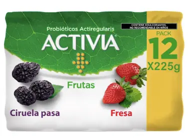 Yoghurt Activia Bebible Fresa y Pasas 225 Gr. Paq. 12 Piezas